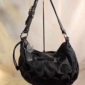 Coach Black Monogram Shoulder Bag With Original Leather Tags And Bag Charm